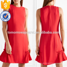 La venta caliente con volantes-Trimmed rojo sin mangas de poliéster Mini vestido de verano Fabricación al por mayor de las mujeres de moda de prendas de vestir (TA0259D)